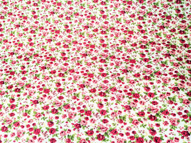 Cream Poly Cotton Pink Rose Fabric, Floral Fabric, Small Print Fabric Small Flower Fabric Floral Print Fabric Quilting Fabric